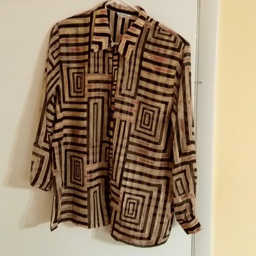 Bellagio collared top with silk overlay XL